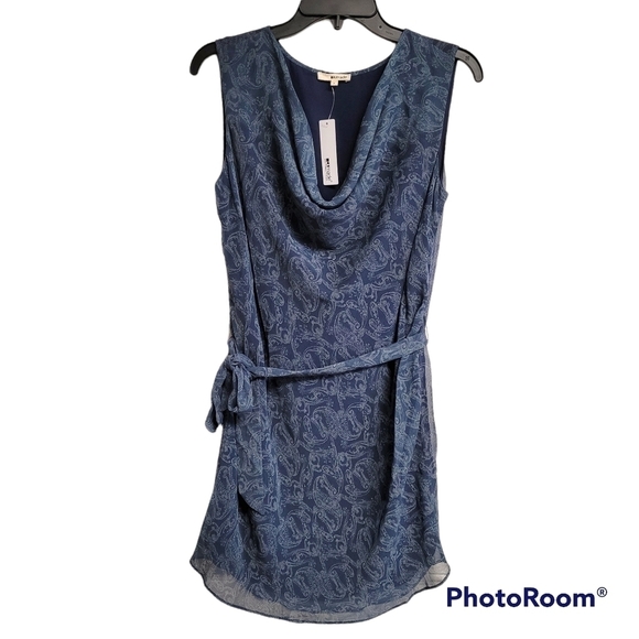 Revolve LAmade Blue Sleeveless Drape Neck Paisley Print Belted Dress Size Small - Picture 1 of 6